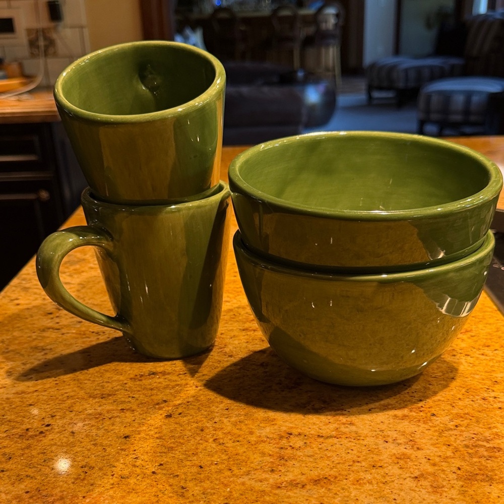 pottery barn ceramic glazed cups and bowls